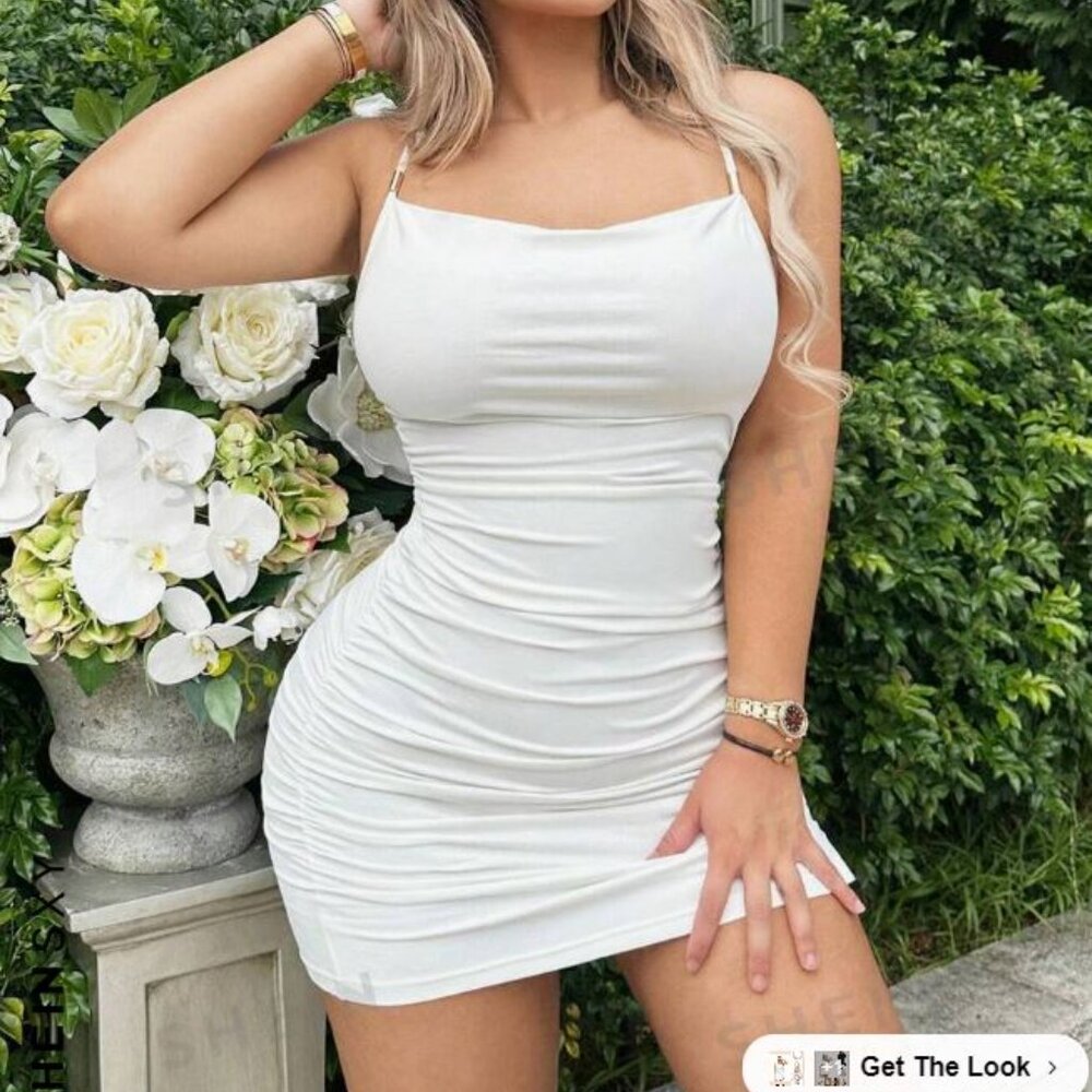 NWOT | WHITE | SHEIN SXY Solid Ruched Side Cami Bodycon Dress